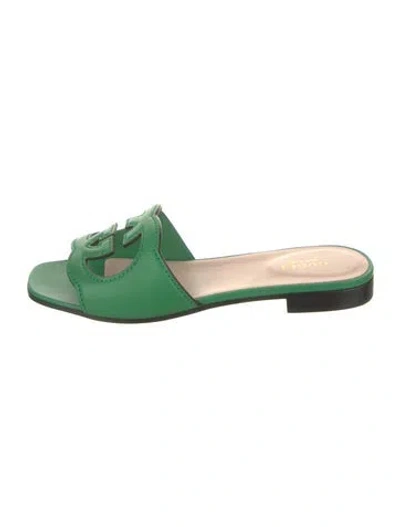 Pre-owned Gucci Interlocking G Logo Leather Slides In Green