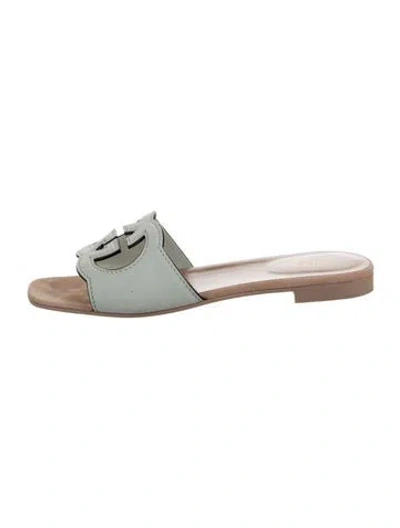 Pre-owned Gucci Interlocking G Logo Leather Slides In Green