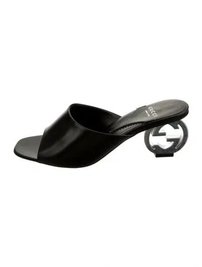 Pre-owned Gucci Interlocking G Logo Leather Slides In Metallic/silver