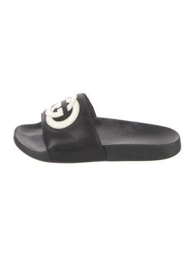 Pre-owned Gucci Interlocking G Logo Leather Slides In Multi