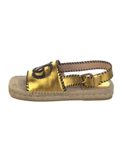 Pre-owned Gucci Interlocking G Logo Leather Slides In Neutrals