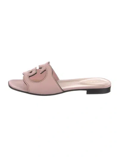 Pre-owned Gucci Interlocking G Logo Leather Slides In Pink