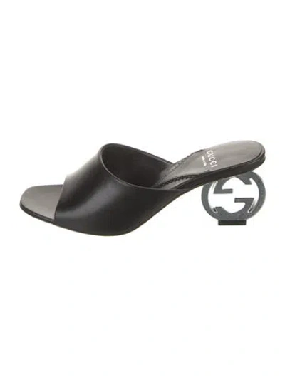 Pre-owned Gucci Interlocking G Logo Leather Slides W/ Tags In Black