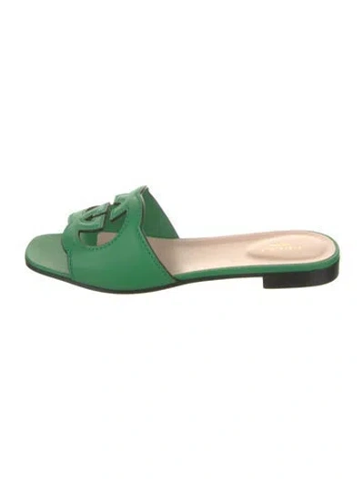 Pre-owned Gucci Interlocking G Logo Leather Slides W/ Tags In Green