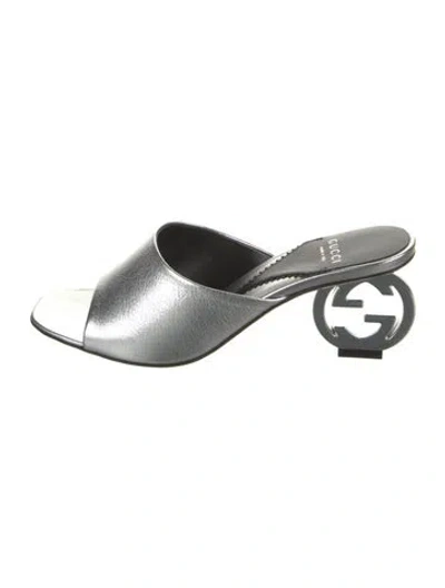 Pre-owned Gucci Interlocking G Logo Leather Slides W/ Tags In Metallic/silver