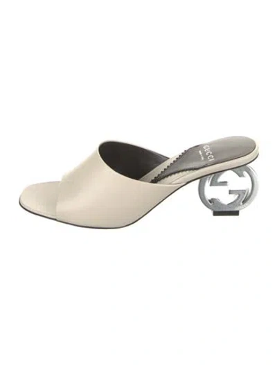 Pre-owned Gucci Interlocking G Logo Leather Slides W/ Tags In Neutrals
