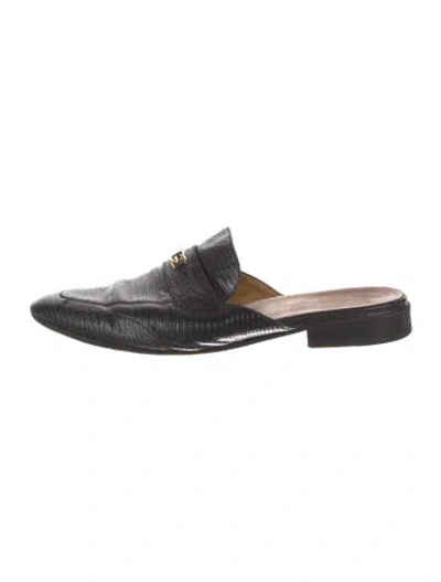 Pre-owned Gucci Interlocking G Logo Leather Slippers In Black