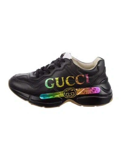 Pre-owned Gucci Interlocking G Logo Leather Sneakers In Black