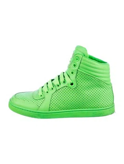 Pre-owned Gucci Interlocking G Logo Leather Sneakers In Green