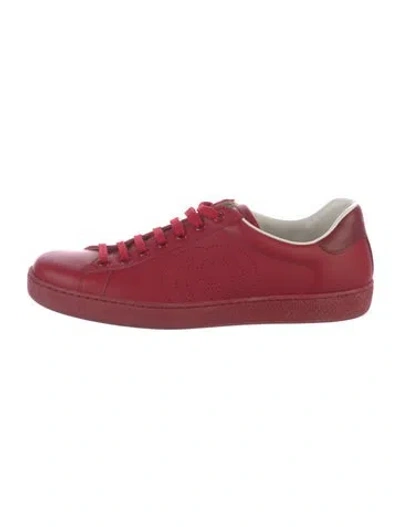 Pre-owned Gucci Interlocking G Logo Leather Sneakers In Red