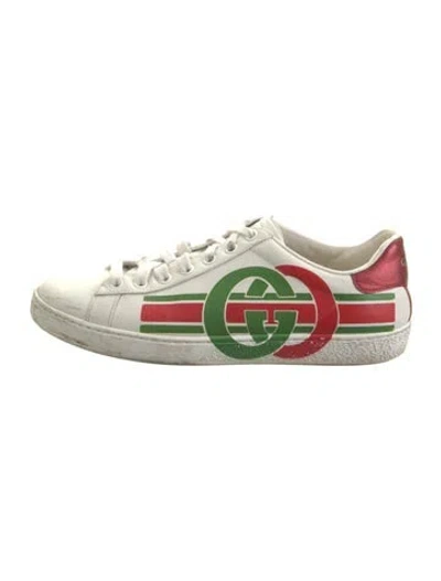 Pre-owned Gucci Interlocking G Logo Leather Sneakers In White