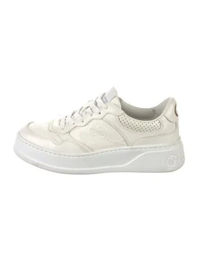Pre-owned Gucci Interlocking G Logo Leather Sneakers In White