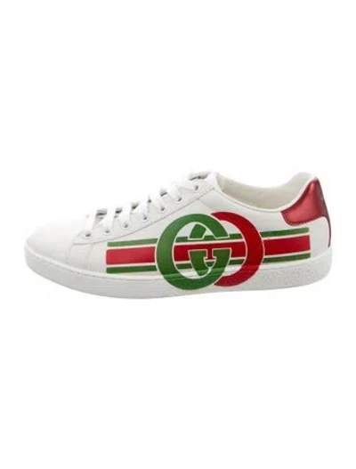 Pre-owned Gucci Interlocking G Logo Leather Sneakers In White