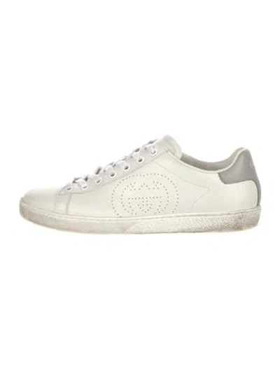 Pre-owned Gucci Interlocking G Logo Leather Sneakers In White