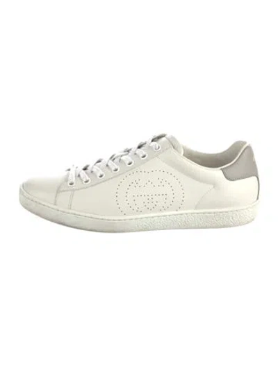 Pre-owned Gucci Interlocking G Logo Leather Sneakers In White