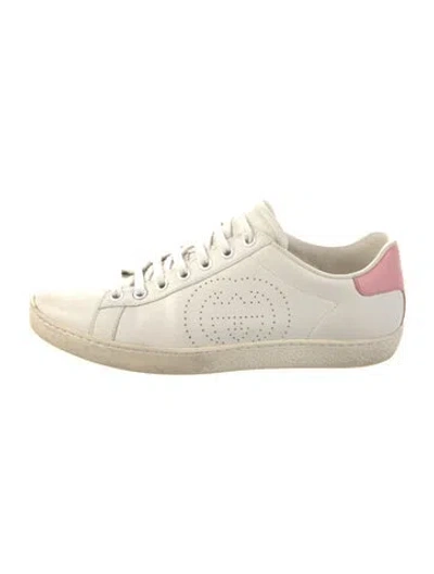 Pre-owned Gucci Interlocking G Logo Leather Sneakers In White