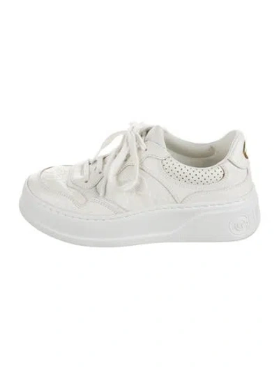 Pre-owned Gucci Interlocking G Logo Leather Sneakers In White