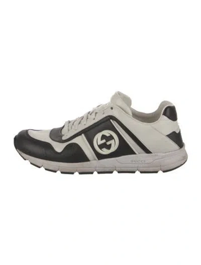 Pre-owned Gucci Interlocking G Logo Leather Sneakers In White