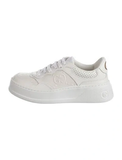 Pre-owned Gucci Interlocking G Logo Leather Sneakers In White