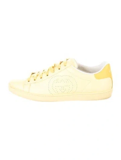 Pre-owned Gucci Interlocking G Logo Leather Sneakers In Yellow