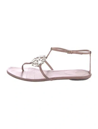 Pre-owned Gucci Interlocking G Logo Leather T-strap Sandals In Purple