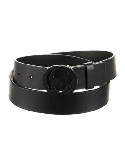 Pre-owned Gucci Interlocking G Logo Leather Waist Belt In Black