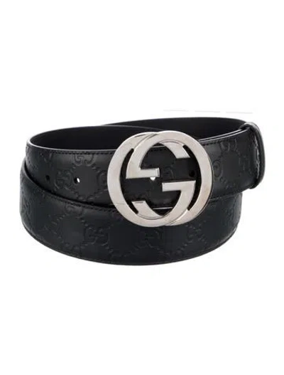 Pre-owned Gucci Interlocking G Logo Leather Waist Belt In Black