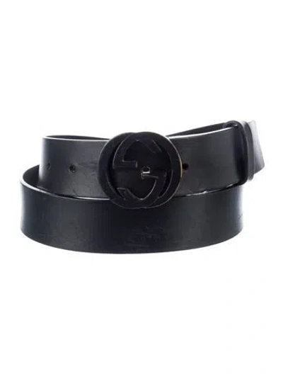 Pre-owned Gucci Interlocking G Logo Leather Waist Belt In Black