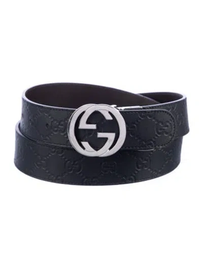 Pre-owned Gucci Interlocking G Logo Leather Waist Belt In Black/brown