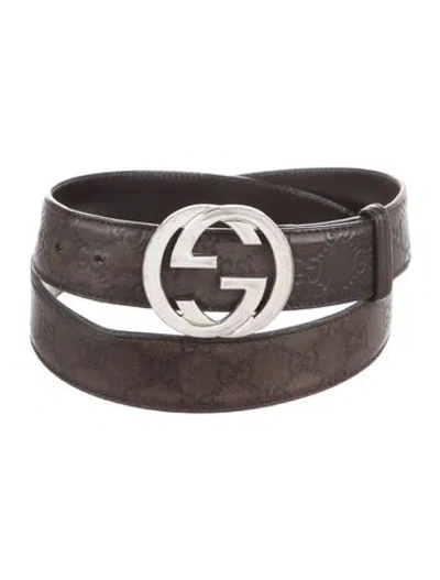 Pre-owned Gucci Interlocking G Logo Leather Waist Belt In Brown