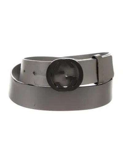 Pre-owned Gucci Interlocking G Logo Leather Waist Belt In Gray