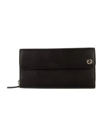 Pre-owned Gucci Interlocking G Logo Leather Wallet In Black