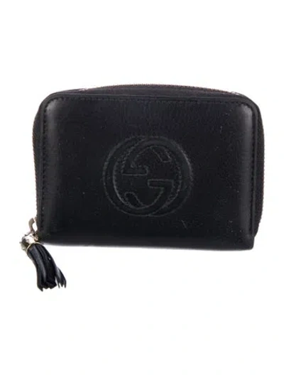 Pre-owned Gucci Interlocking G Logo Leather Wallet In Black