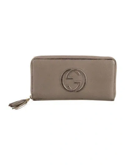 Pre-owned Gucci Interlocking G Logo Leather Wallet In Gray