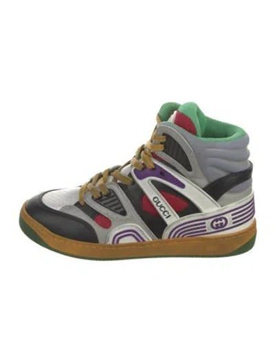 Pre-owned Gucci Interlocking G Logo Leather Wedge Sneakers In Black