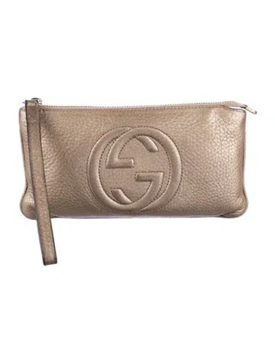 Pre-owned Gucci Interlocking G Logo Leather Wristlet In Neutral