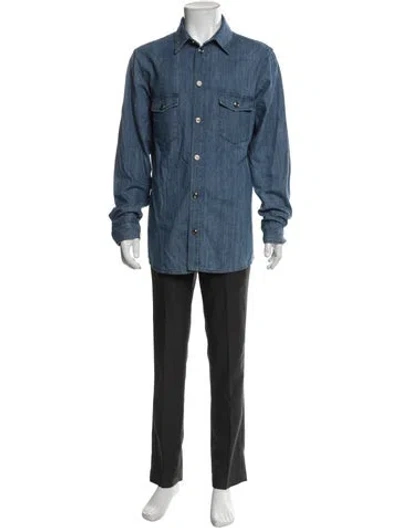 Pre-owned Gucci Interlocking G Logo Long Sleeve Denim Shirt In Blue