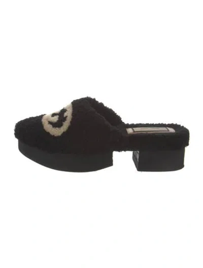 Pre-owned Gucci Interlocking G Logo Merino Wool Slides In Black