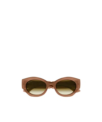 Gucci Interlocking G-logo Oval-frame Sunglasses In Brown