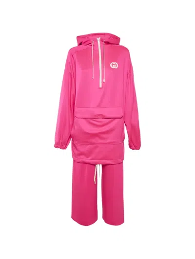 Pre-owned Gucci Interlocking G Logo Patch Hoodie Track Pants In Pink