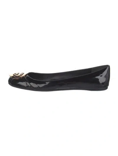 Pre-owned Gucci Interlocking G Logo Patent Leather Ballet Flats In Black