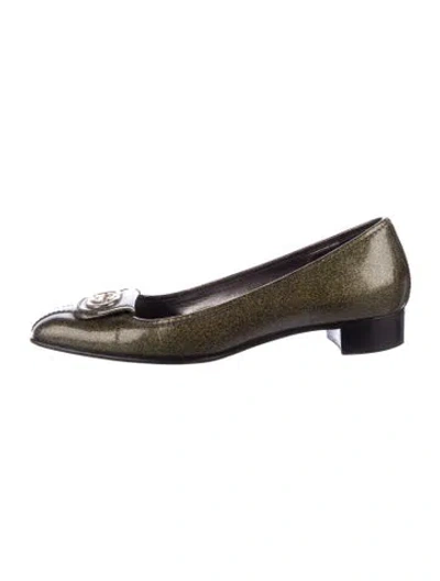 Pre-owned Gucci Interlocking G Logo Patent Leather Ballet Flats In Green