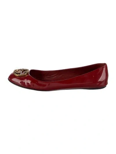 Pre-owned Gucci Interlocking G Logo Patent Leather Ballet Flats In Red