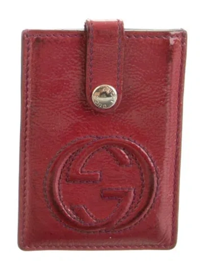 Pre-owned Gucci Interlocking G Logo Patent Leather Card Holder In Red