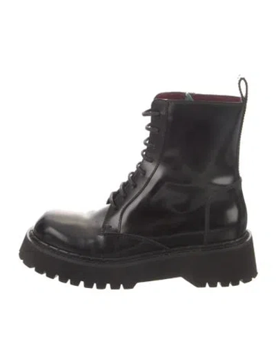 Pre-owned Gucci Interlocking G Logo Patent Leather Combat Boots In Black