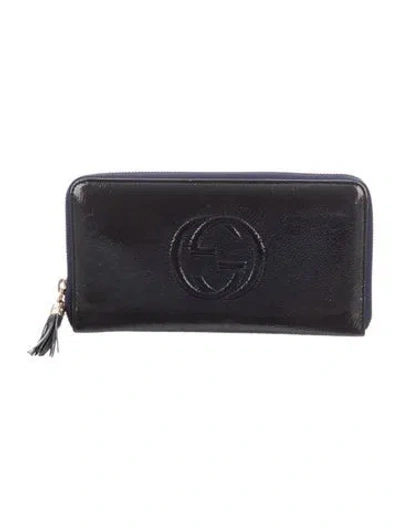 Pre-owned Gucci Interlocking G Logo Patent Leather Continental Wallet W/ Tags In Blue