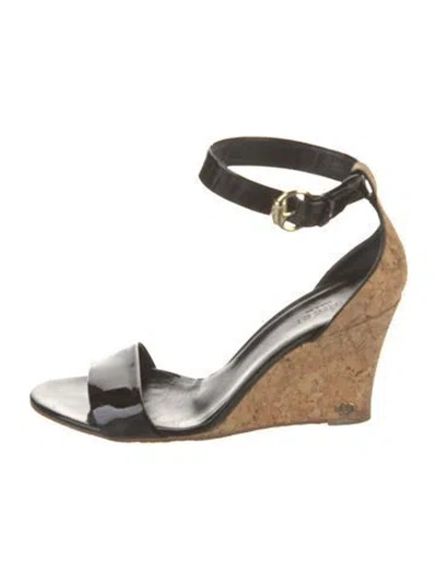 Pre-owned Gucci Interlocking G Logo Patent Leather Espadrilles In Black