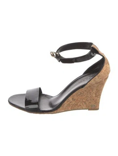 Pre-owned Gucci Interlocking G Logo Patent Leather Espadrilles In Black