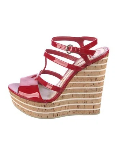 Pre-owned Gucci Interlocking G Logo Patent Leather Espadrilles In Red