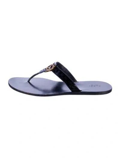 Pre-owned Gucci Interlocking G Logo Patent Leather Flip Flops In Black